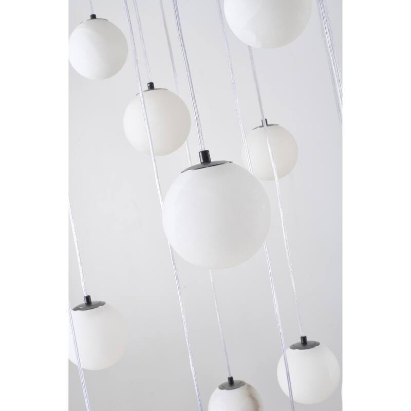 18-Light Black Stainelss Steel Chandelier With Alabaster Pendants