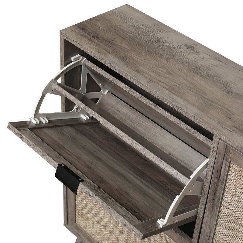 Elegant Shoe Cabinet with Double-Layer Doors,Sturdy Pine Legs and Adjustable Backplane