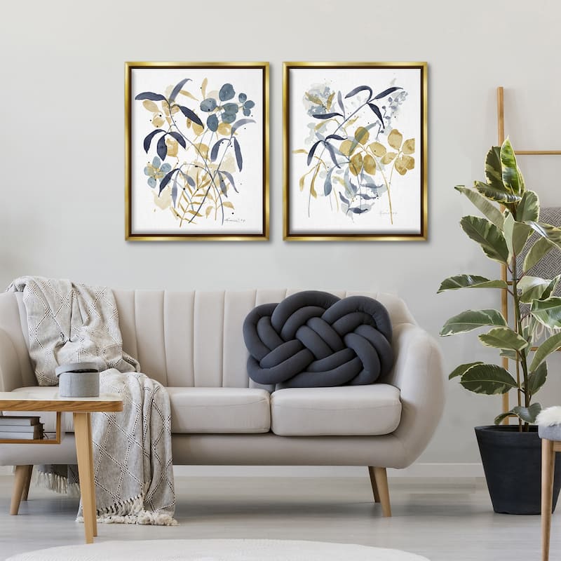 Stupell Whimsy Watercolor Botanicals Framed Floater Canvas Wall Art Design By Krinlox (Set of 2)
