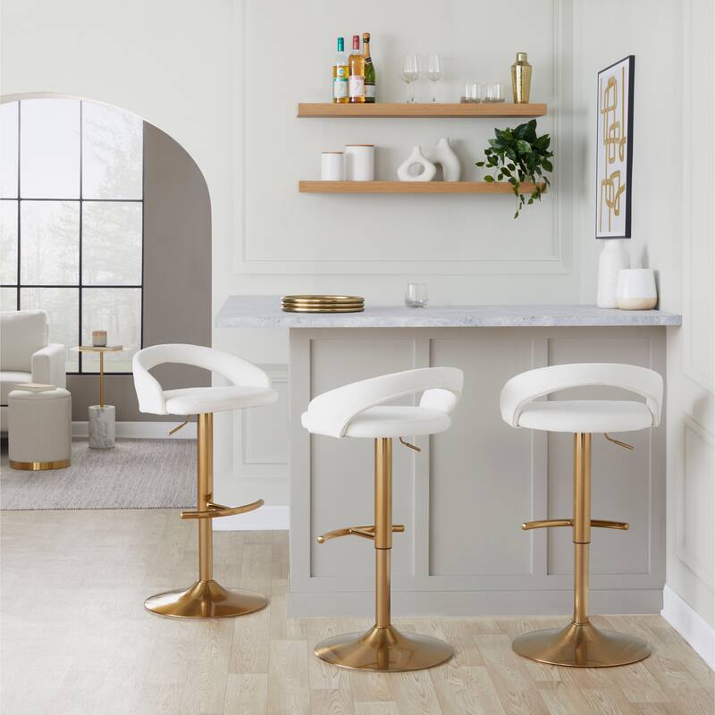 Grotto Upholstered Adjustable Barstool with Gold Metal - Set Of 3