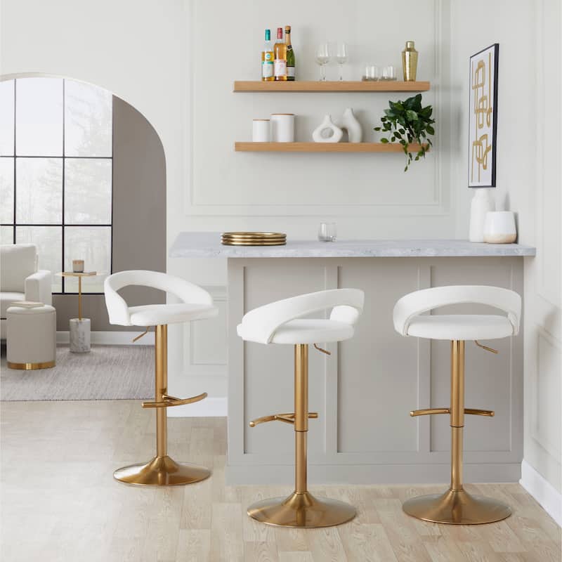 Grotto Upholstered Adjustable Barstool with Gold Base