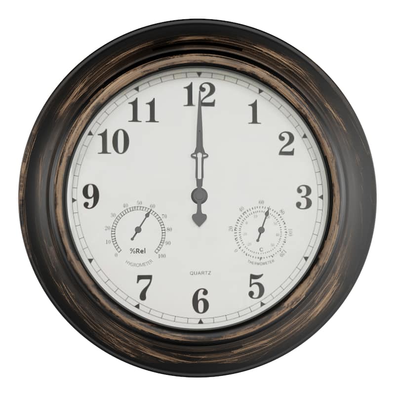 Indoor Outdoor Clock Thermometer Combo - 18-Inch Waterproof Outdoor Wall Clock with Temperature and Humidity by Pure Garden
