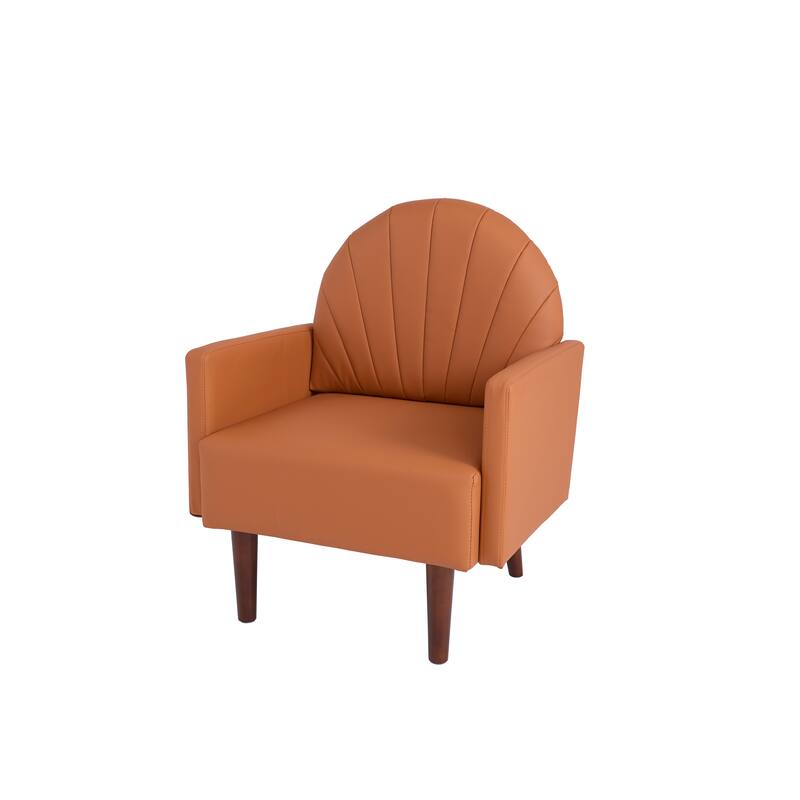 Contemporary Shell-shaped Amchair with Upholstery and Wooden Legs, Suitable for Living Rooms