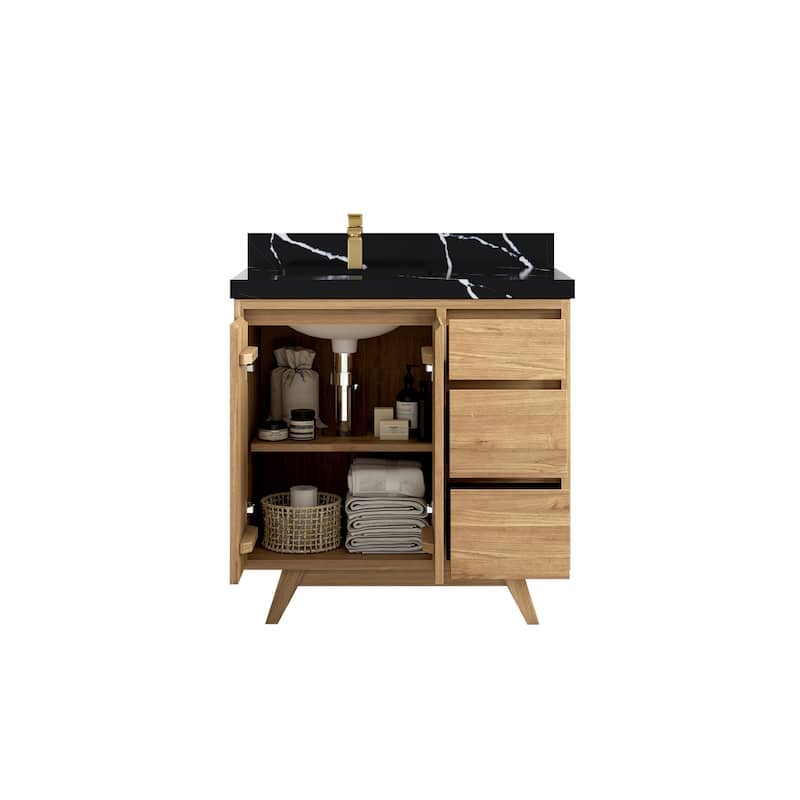 Willow Collections 36 in. W x 22 in. D Madison Teak Left Offset Sink Bathroom Vanity with Countertop