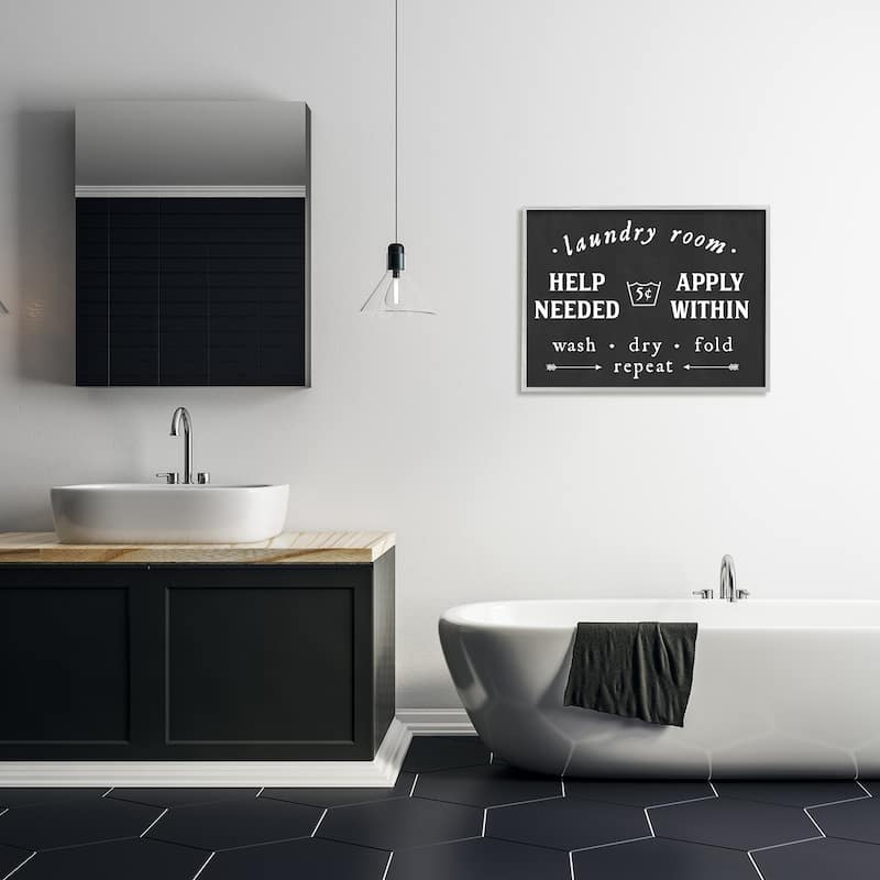 Stupell Vintage Help Wanted Laundry Room Sign Black White Framed Wall Art