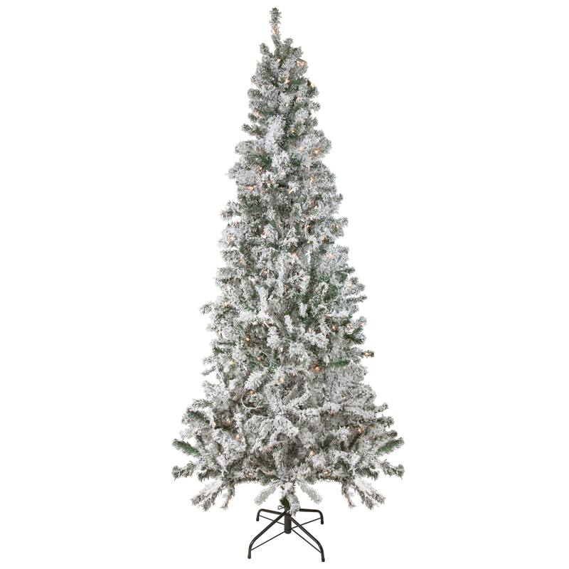 6' Pre-Lit Slim Flocked Pine Artificial Christmas Tree, Clear Lights - 6 Foot