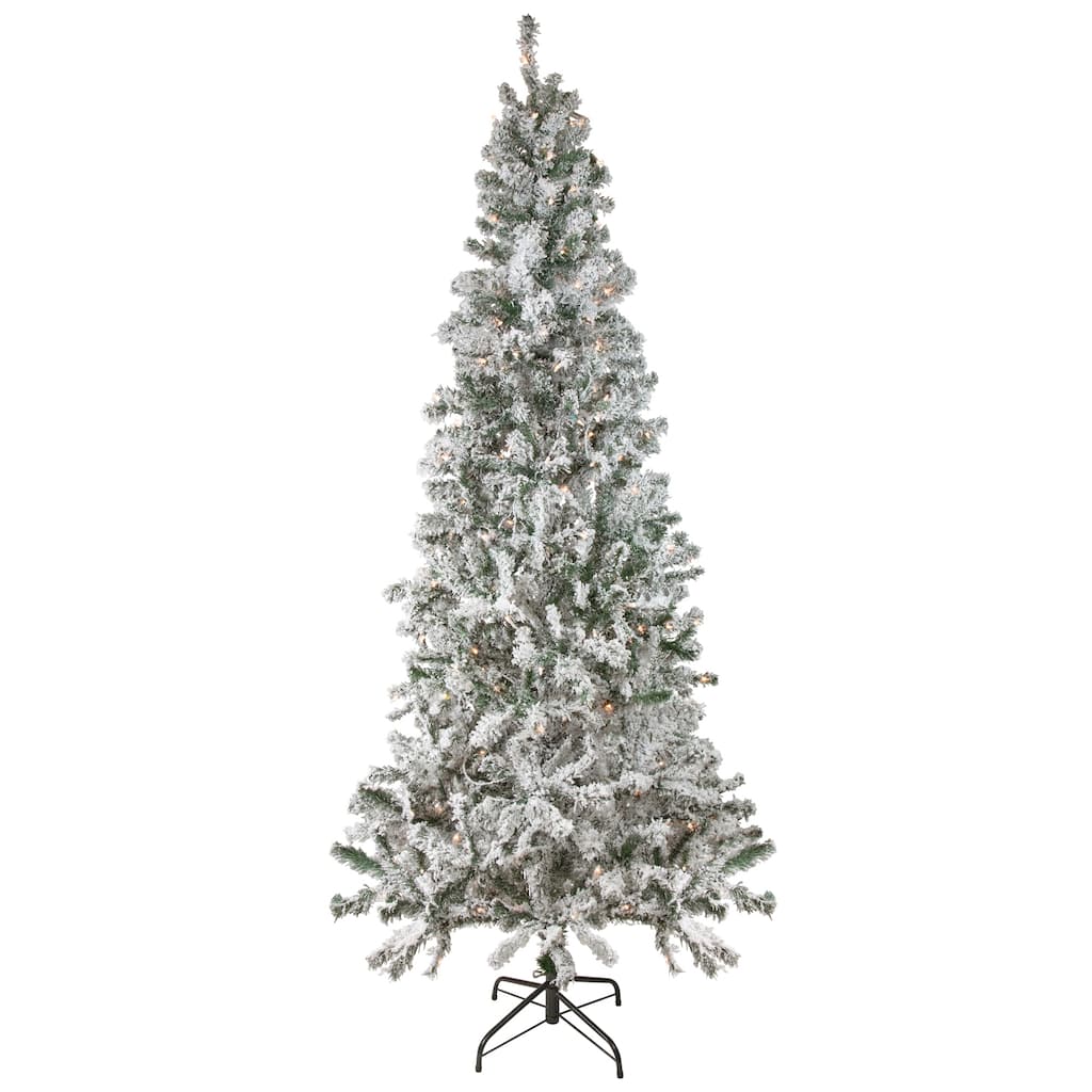 6' Pre-Lit Slim Flocked Pine Artificial Christmas Tree, Clear Lights - 6 Foot