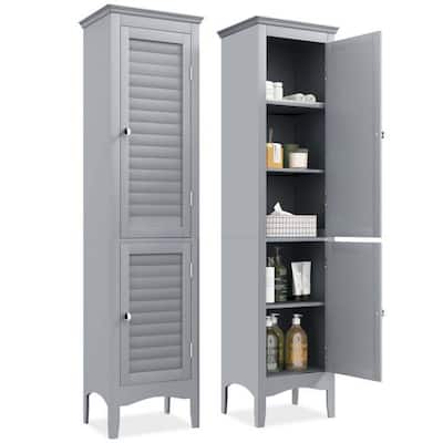 Costway Tall Bathroom Floor Cabinet Narrow Linen Tower with 2 Doors & - See Details