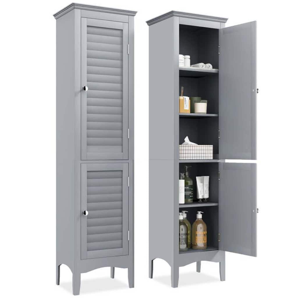 Costway Tall Bathroom Floor Cabinet Narrow Linen Tower with 2 Doors & - See Details
