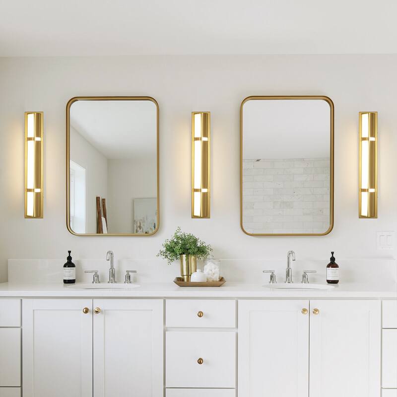 26" Modern Black/Gold LED Wall Sconce - 11W 3000K Warm Light, Linear Fixture for Bedroom & Hallway