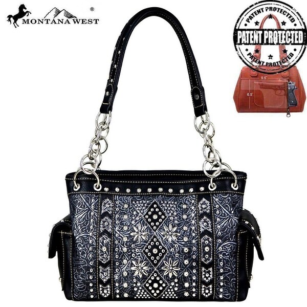 Concealed Carry Satchel Handbag Montana West Concho Collection Floral Tooled