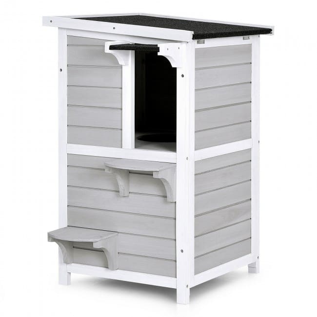 2-Story Wooden Cat House with Escape Door Rainproof - 17.5" x 18" x 31" (L x W x H)