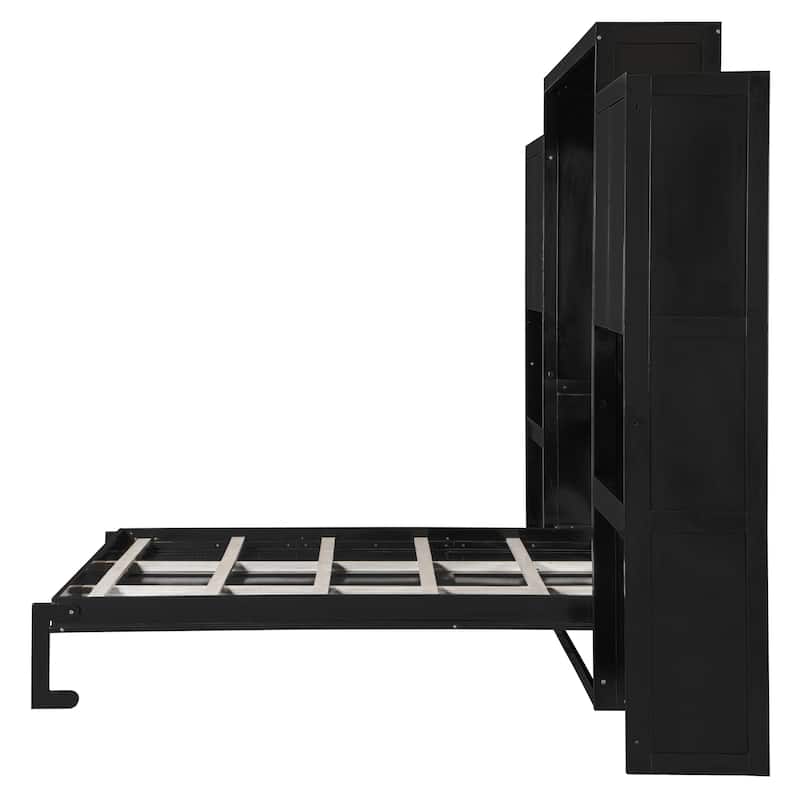 Queen Size Murphy Bed with Desk, Vanity, and Cabinets in Espresso