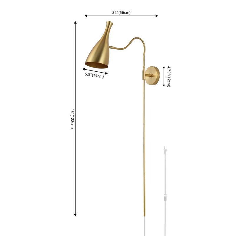 SAFAVIEH Djamilya 1-Light Swing Arm Wall Sconce (LED Bulb Included) - 5.5 In. W x 22 In. D x 48 In. H - Brass - 6Wx22Dx48H