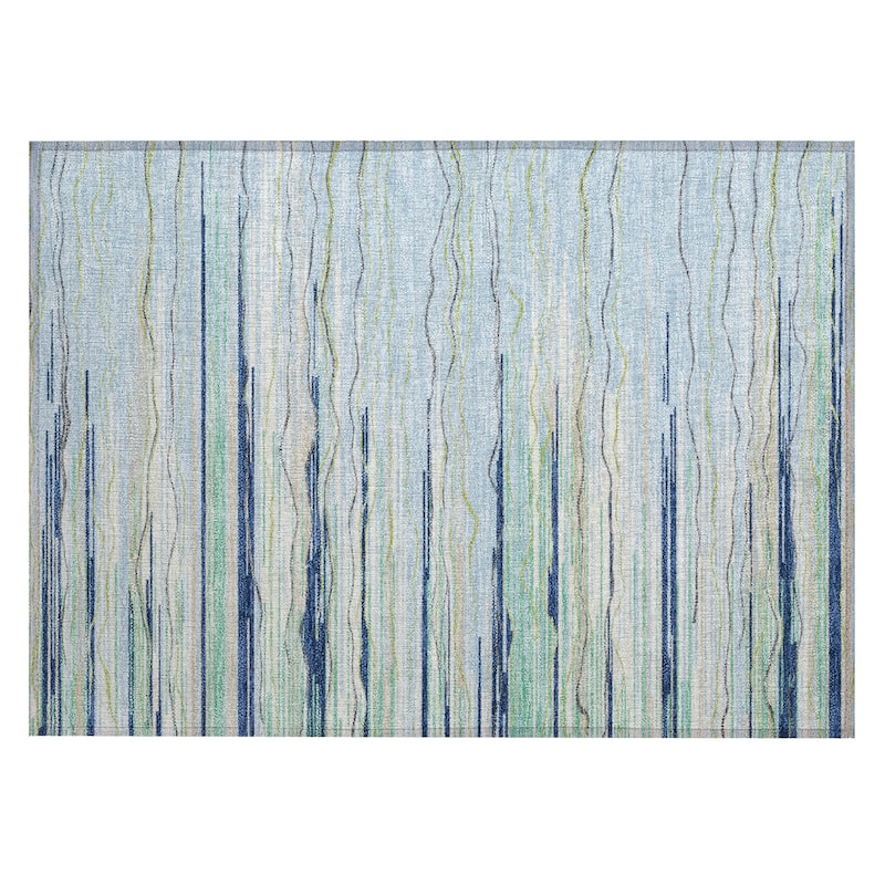 Machine Washable Indoor/ Outdoor Modern Stripe Chantille Rug