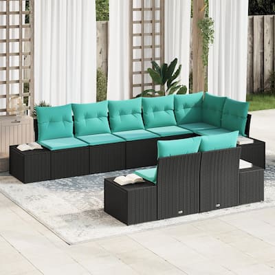 vidaXL 9 Piece Garden Sofa Set with Cushions Black Poly Rattan - 24 x 72 x 33 in