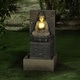 preview thumbnail 1 of 5, Grey Resin Meditating Buddha on Pedestal Outdoor Patio Fountain with LED Light