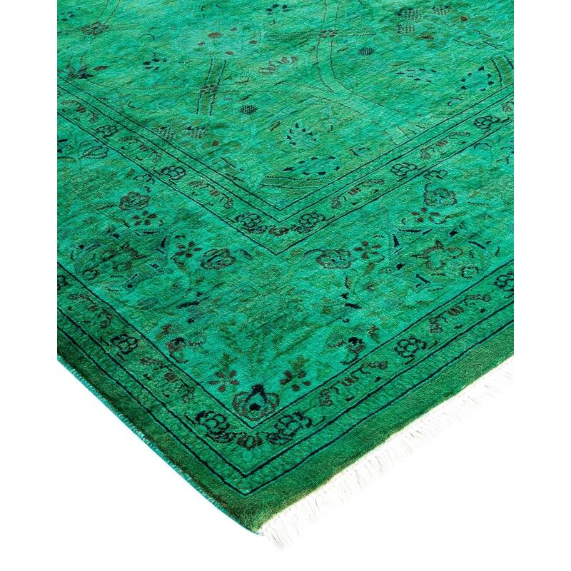 Overton Hand Knotted Wool Vintage Inspired Modern Contemporary Overdyed Green Area Rug - 6' 2" x 9' 5"