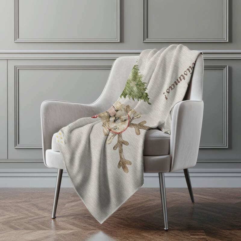 Premium Machine Washable ASB219 Merry Christmas Dog Sherpa Throw Blanket