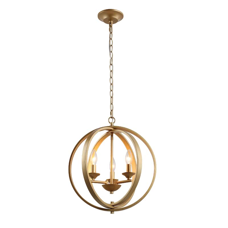 Mid-century Modern Gold Cage Pendant Light for Kitchen Gold 3-light Rotatable Globe Circles - W15.5" x H18"