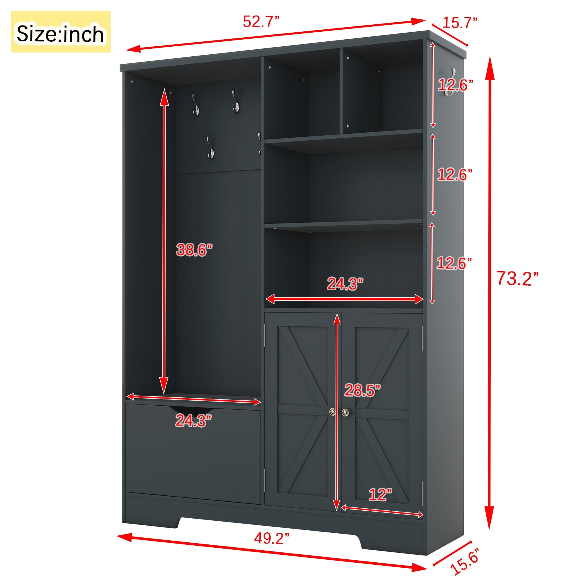 Benzara Casual 12.6-in Black Wood Hall Tree Benzara Casual 12.6-in Black Wood Hall Tree