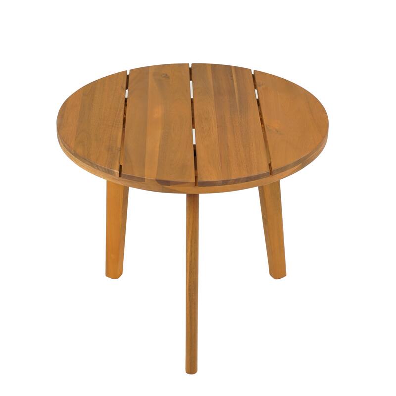 Roomfitters Acacia Wood Outdoor Side Table with Round Slatted Surface, Modern Patio Accent for Any Seating Area, Teak