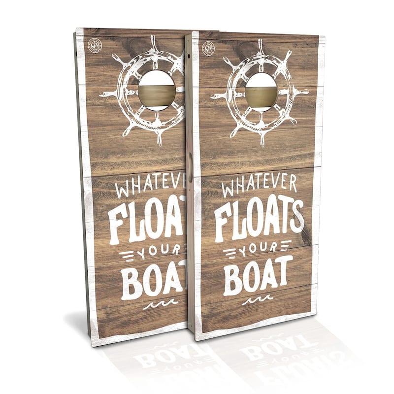 Whatever Floats Your Boat Outdoor Cornhole Board Set - Backyard 2x4 - Include Hole Lights