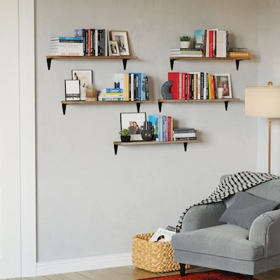 Wallniture Arras 24x4.5" Floating Shelves, Living Room Wall Decor, Burnt, Set of 5