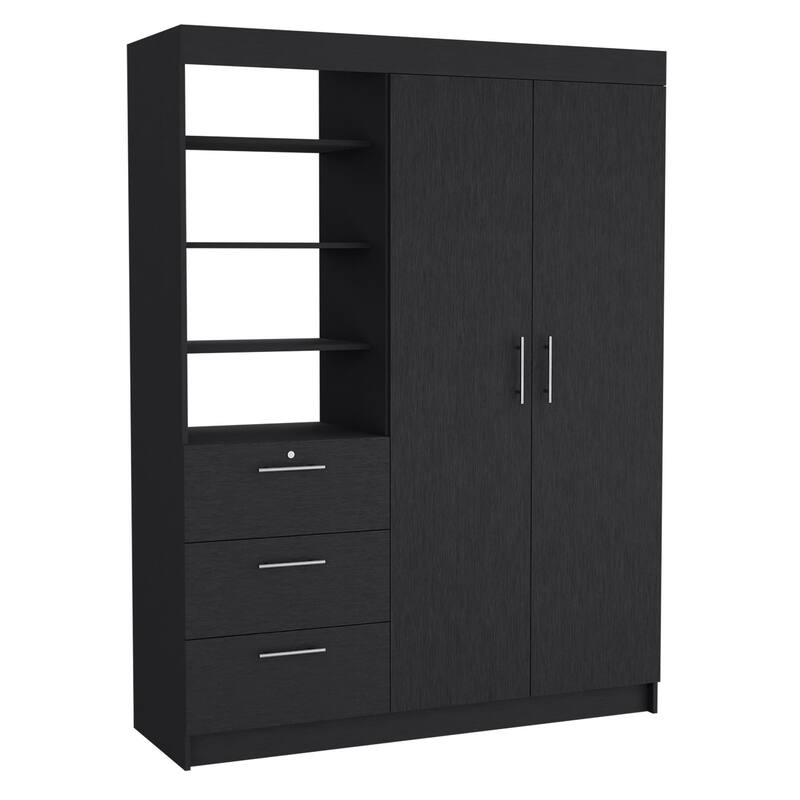HomeRoots 79" Black Wood Two Door Three Drawer Combo Dresser