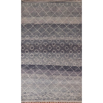 Grays & Blues Trellis Moroccan Oriental Rug Hand-Knotted Wool Carpet - 5'11"x 9'8"