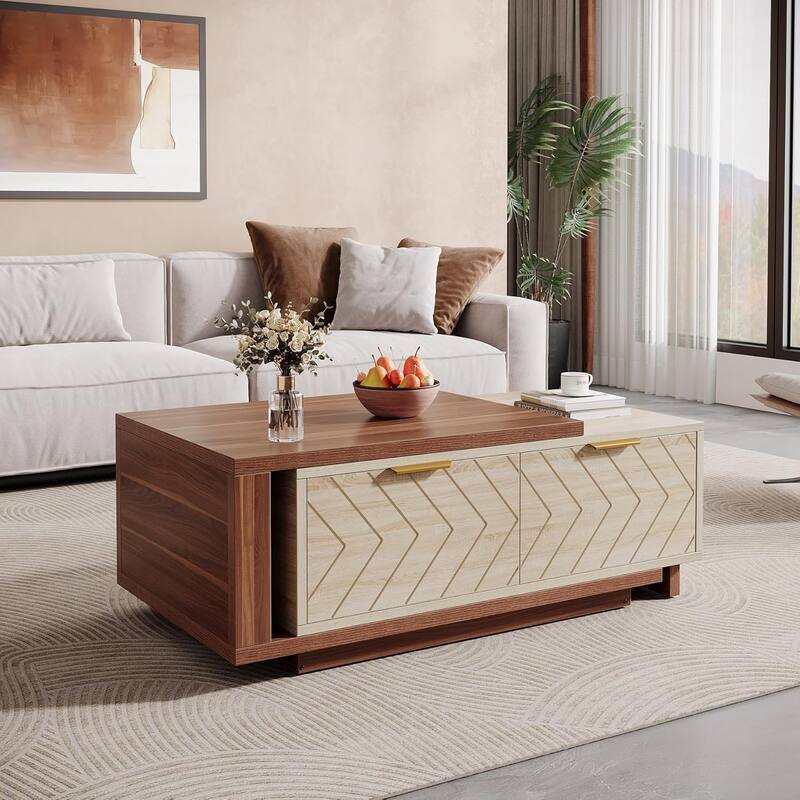 42"-65" Extendable Coffee Table, 2 Storage Drawers, Rectangular Cocktail/Center Table for Living Room