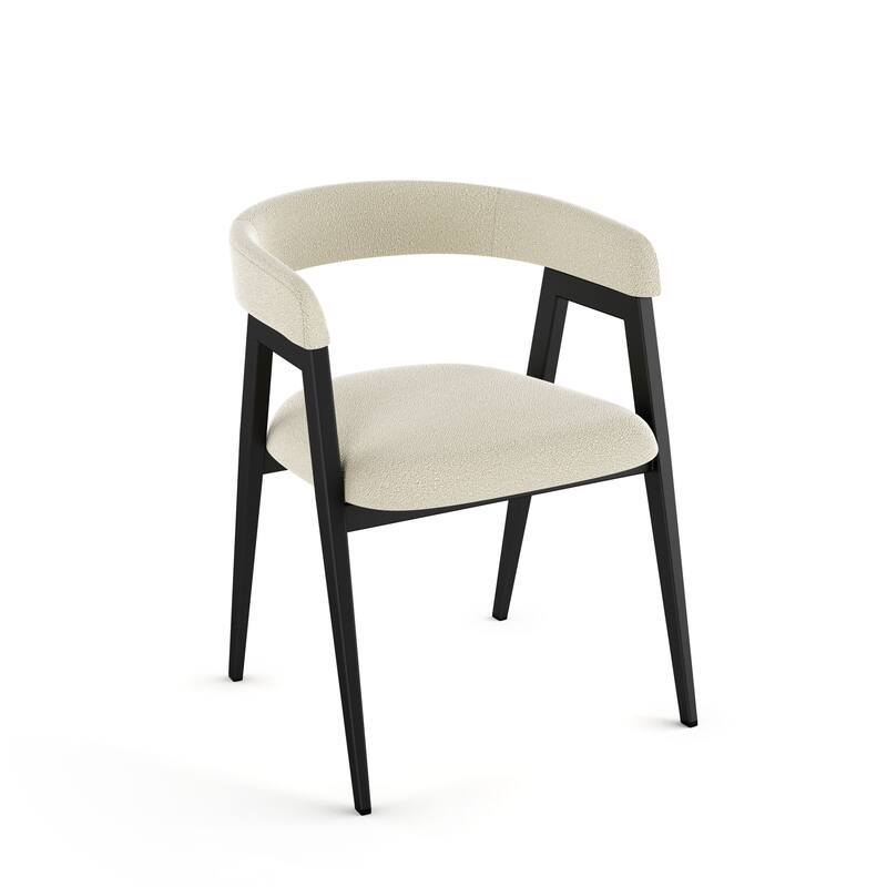 Amisco Caris Upholstered Dining Chair with Arms and Metal Legs - Cream Boucle Polyester / Black Metal