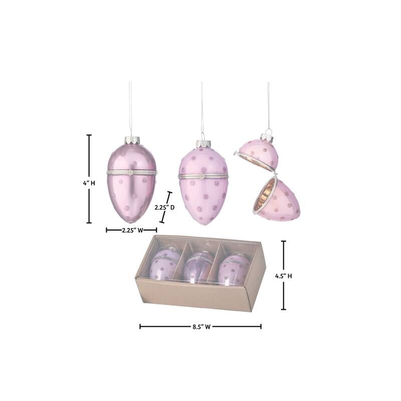 4"Glass Faberge Polka Dot Egg Ornament Box of 3
