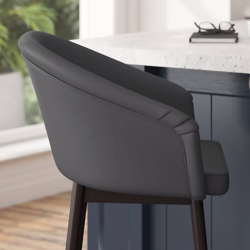 Upholstered Counter Stool with Wooden Legs
