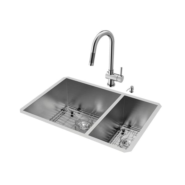 Vigo Vg15182 29 Double Basin Undermount Kitchen Sink With Gramercy Stainless St Stainless Steel N A