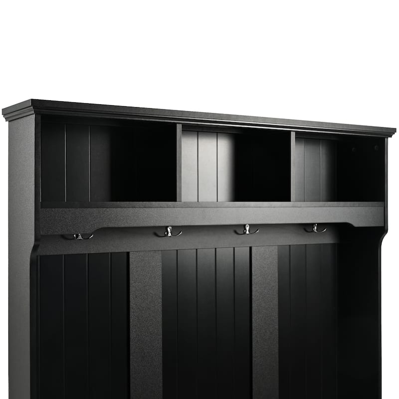 Roomfitters Hall Tree with Shutter Doors, Entryway Bench with Cushion, Hooks and Storage Organizer