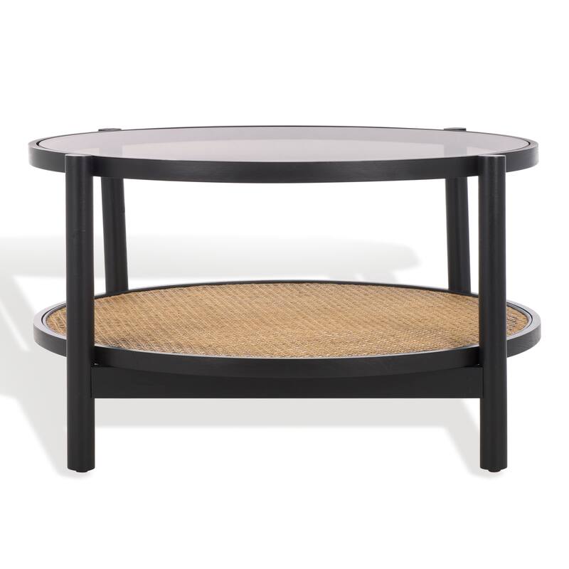 SAFAVIEH Couture Karyna 2-Tier Rattan/Glass Coffee Table - 35"W x 35"D x 18"H