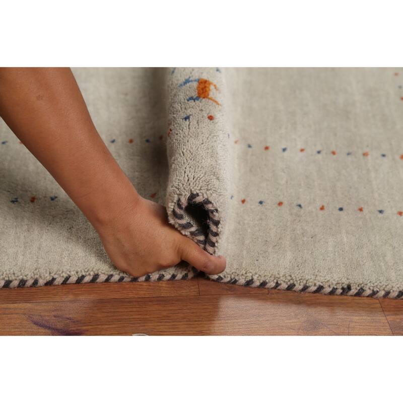 Beige Tribal Gabbeh Oriental Rug Hand-Knotted Wool Carpet - 5'4"x 7'10"