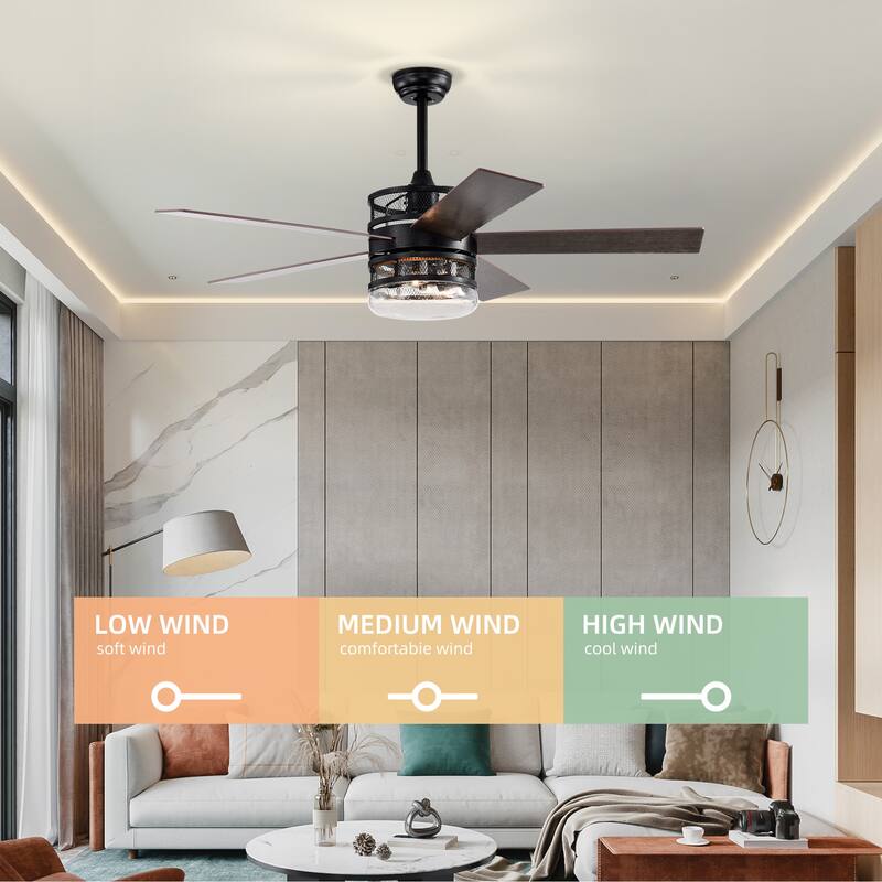 52 in. Smart Indoor Ceiling Fan with Remote Control and Glass Shade(Bulb Not Included)