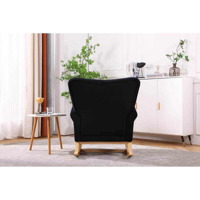 High Back Glider Rocking Chair with Armrest, Lounge Chair with Padded Seat, Single Sofa Side Chair with Solid Wood Base