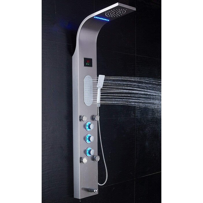 55 In Led Shower Panel System And Tub Spout In Brushed Nickel Overstock 31513731