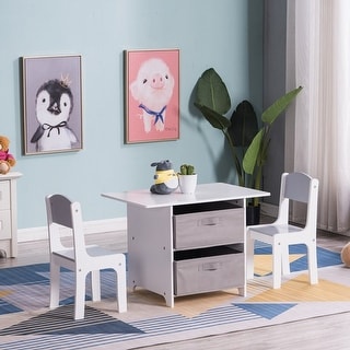 3 Pcs Wood Children Kids Table and Chair Set with Storage - Bed Bath ...