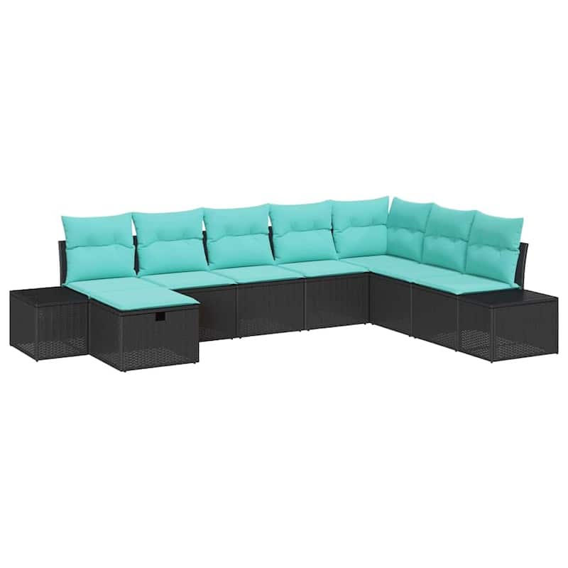 vidaXL Garden Sofa Set with Cushion 8 pcs Black Poly rattan - 82 x 126 x 33