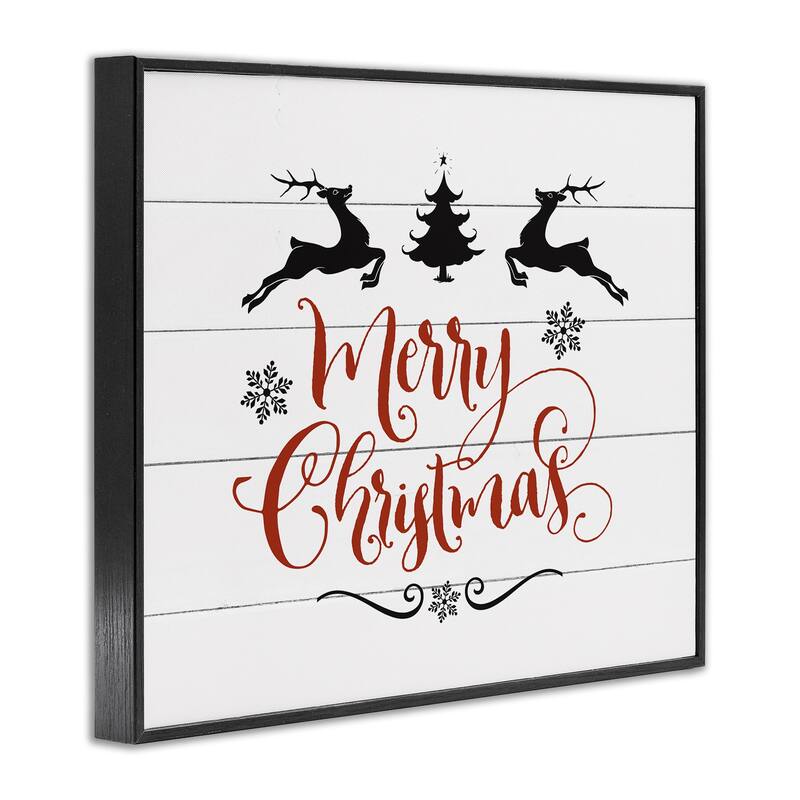 Stupell Merry Christmas Reindeer Black White and Red Framed Art, Design By Artist Lettered and Lined