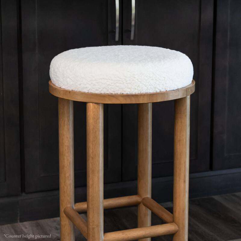 Maven Lane Clara Kitchen Stool In Aged Natural with Boucle Fabric - Aged Natural - Bar Height