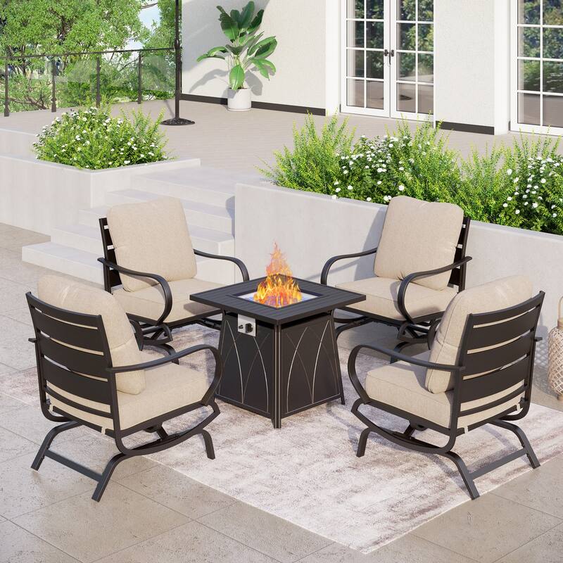 MAISON ARTS Patio Conversation Set 5 Pieces with 28'' Gas Fire Pit Table