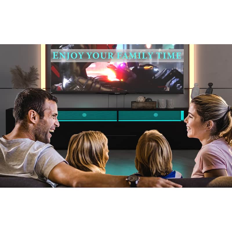 Black 82.68" TV Console with Storage Cabinets, Full RGB Color Selection and 31 Modes Changing Lights for TVs Up to 80"