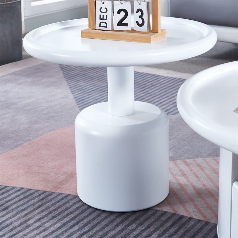 2 Pieces White MDF Round Coffee Table Set for Living Room,Bedroom