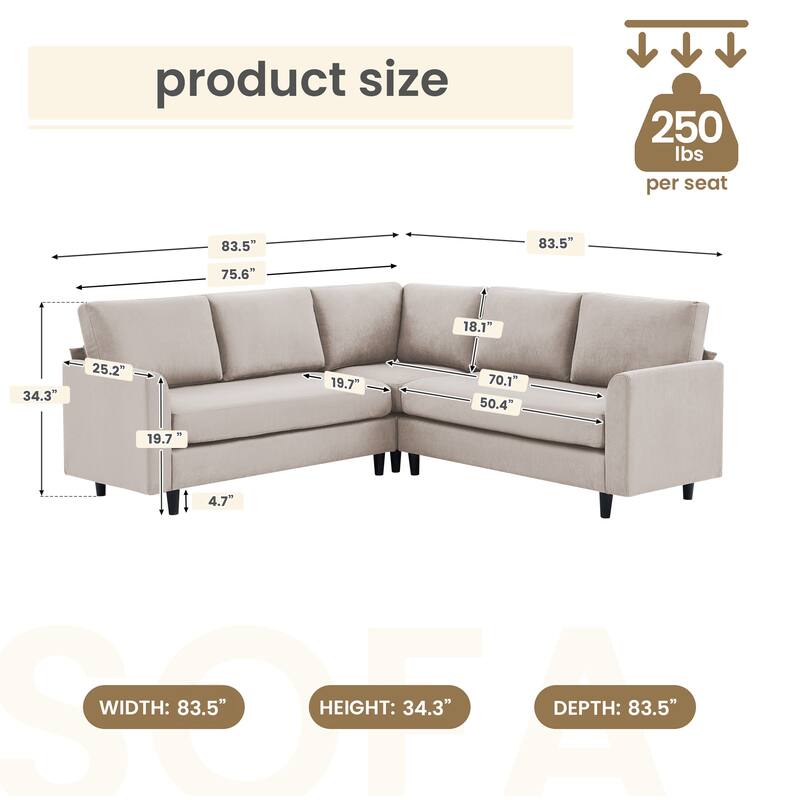 Snow Velvet Sectional Sofa