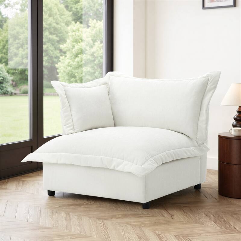 40"W Oversized Upholstered Chenille Comfy Cloud Corner Accent Chair - Left Facing - Beige